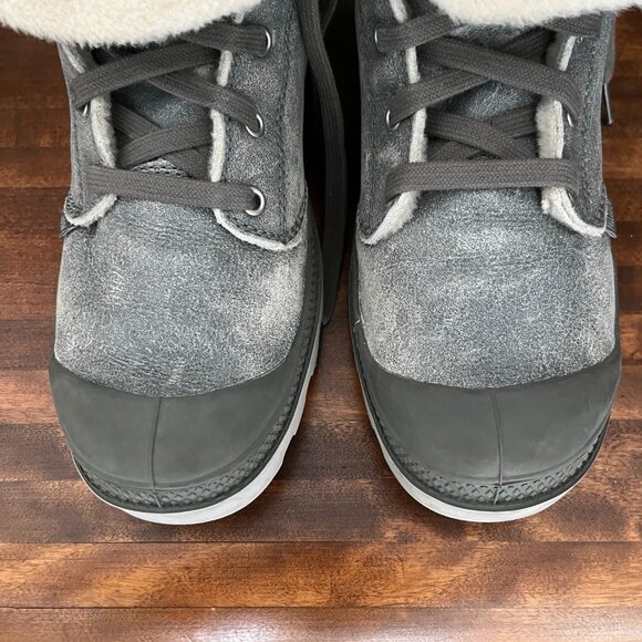 Palladium Women's Baggy High Top Lace Up Leather Distressed Grey Sherpa Size 10 - Picture 7 of 10